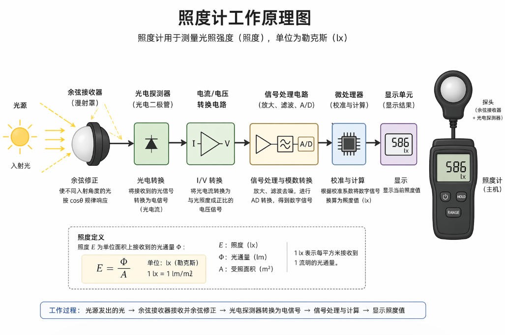 手持数字照度计工作道理